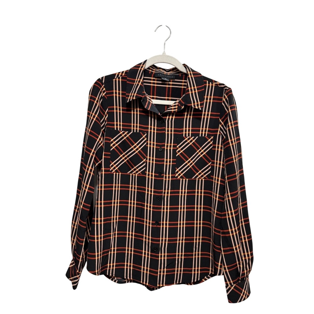 Sanctuary‎ Womens Plaid Button Down Shirt Orange Black Long Sleeve XS
